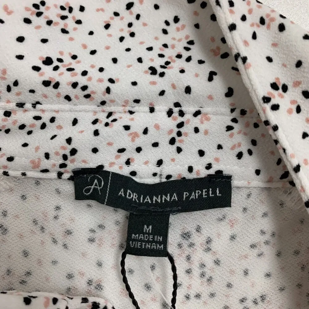 Adrianna Papell Printed Knit Blouse Women M White Sleeveless Button Up Tie Front